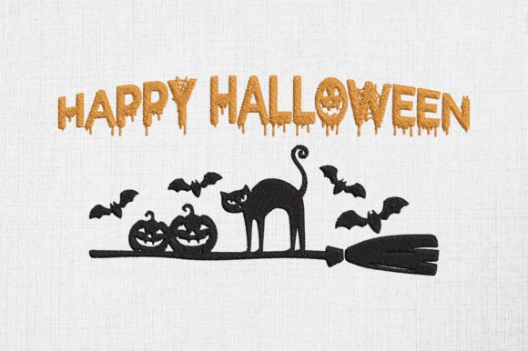 Black Cat on Broomstick Halloween