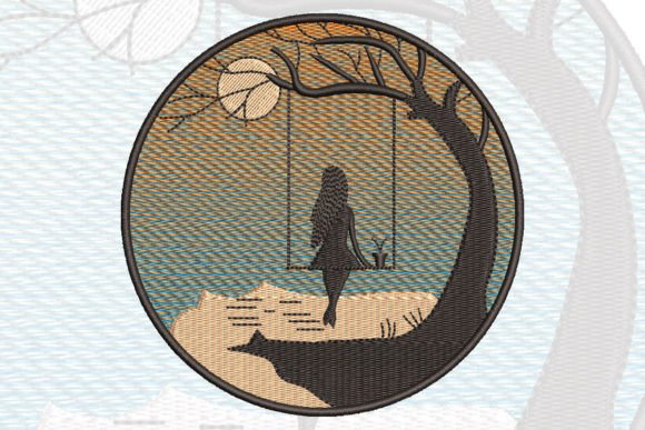 Girl on Cradle Embroidery Design