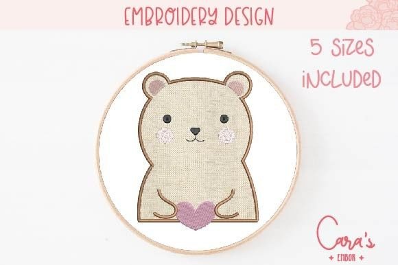 Holding Heart Bear Applique
